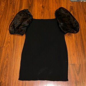 Forever 21 + Black Mini Dress with Sheer Puff Sleeves Sz 3X Stretchy.